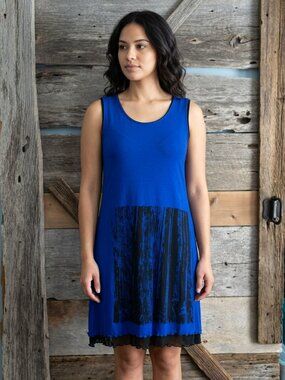 𝅺papa Size Med Blue/Black sleeveless dress